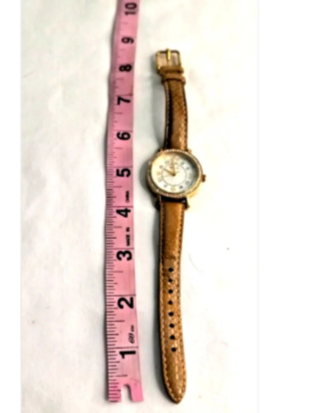 Relic by Fossil Women's Watch Tan Leather Crystal Bezel New Battery Runs ZR34158
